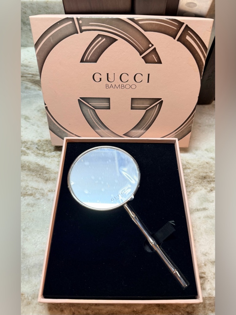 Gucci Bamboo Silver Metal (HEAVY!) Dual Magnification Mirror NEW/SEALED in Box